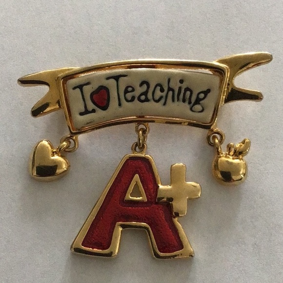 Vintage Gold and Red Metal Brooch for Educators - Picture 2 of 4